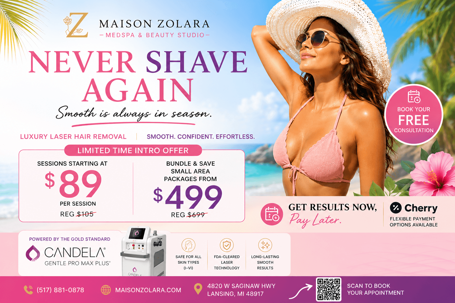Never shave again — Candela GentleMax Pro Plus laser hair removal at Maison Zolara, Lansing MI