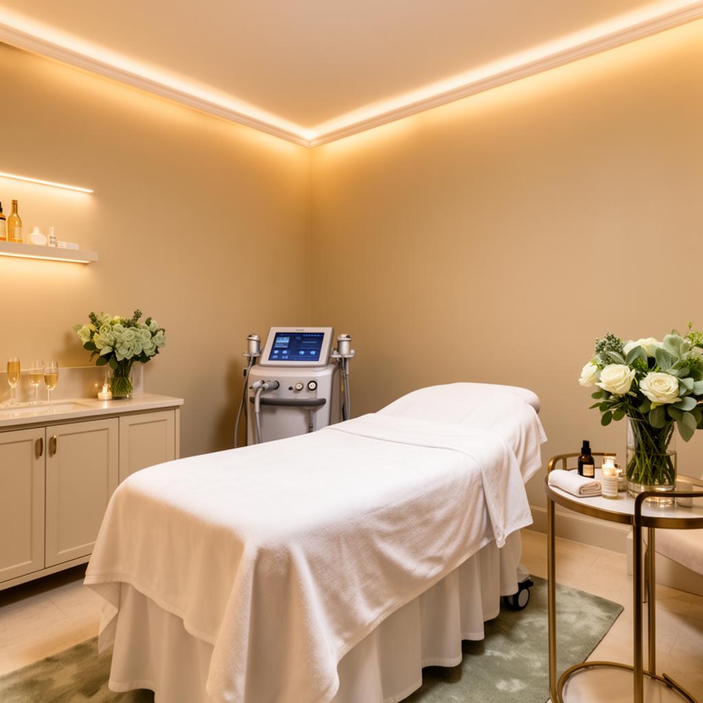 private treatment room at Maison Zolara medspa with warm ambient lighting in Lansing MI