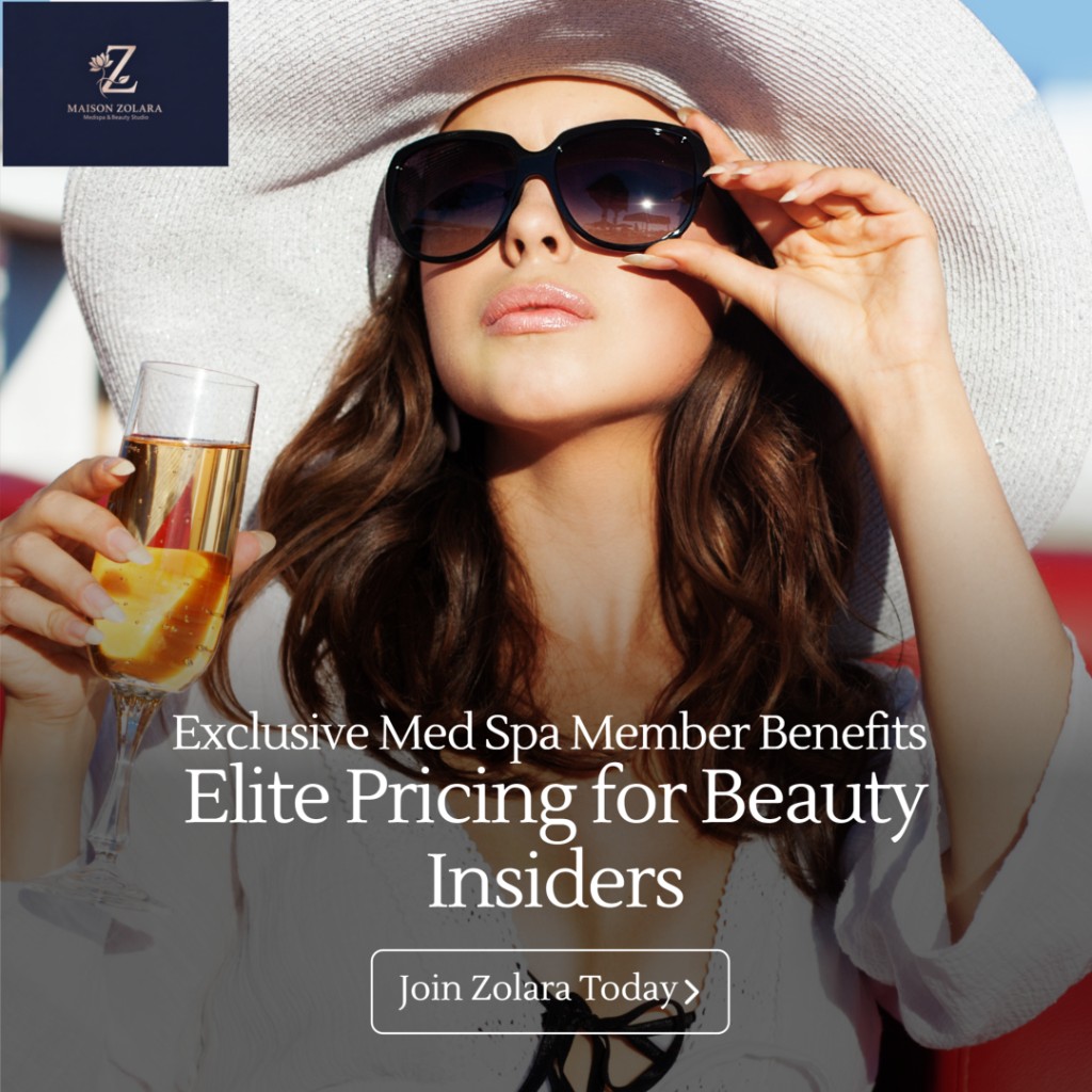 Elegant woman with champagne — Elite pricing for beauty insiders, Maison Zolara Membership, Lansing MI